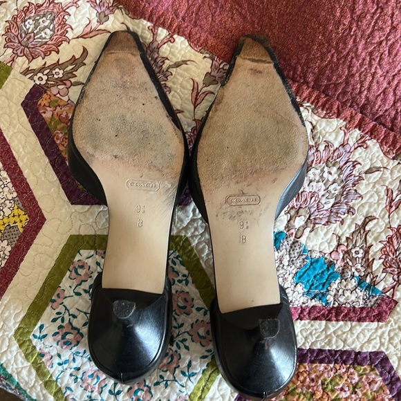 Coach Kitten Heel Black Pointed Toe Shoes w/ Ankle Buckle Closure and Charm - Picture 4 of 6